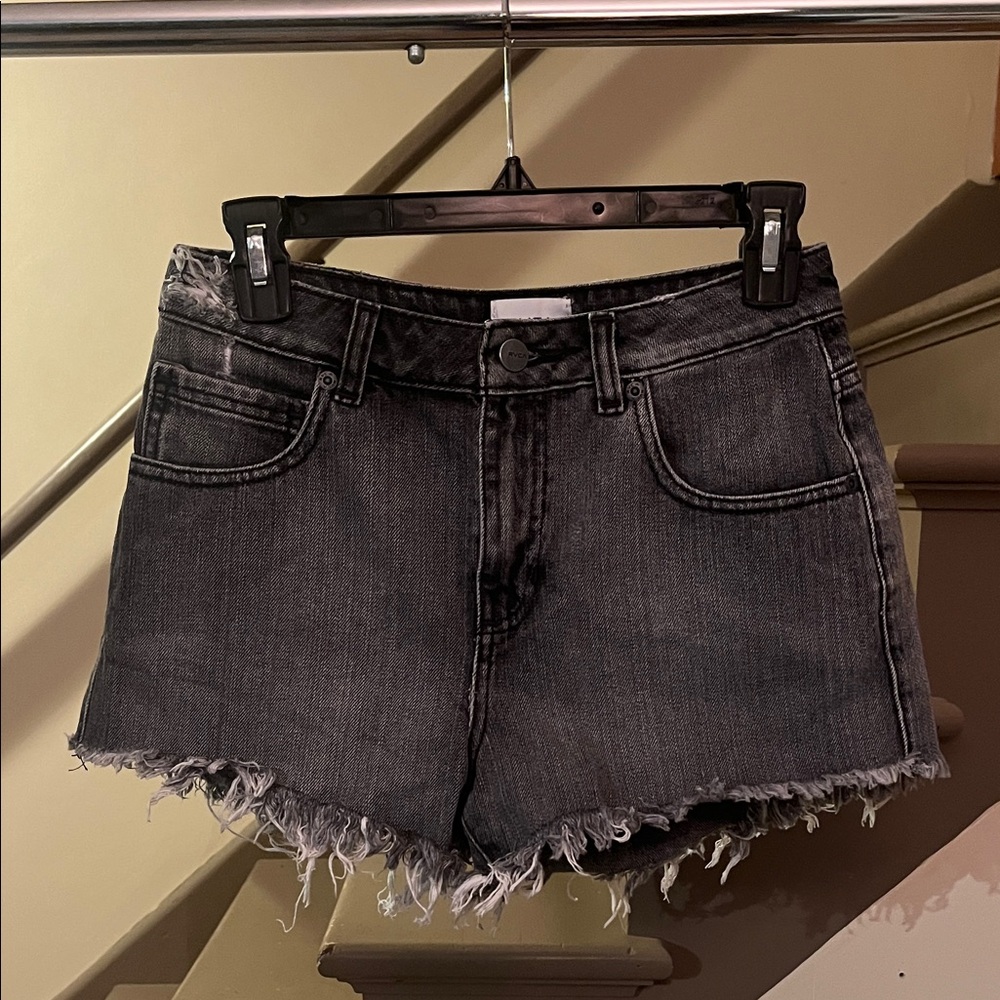 RVCA Black High-rise Denim Frayed Shorts - Picture 1 of 3